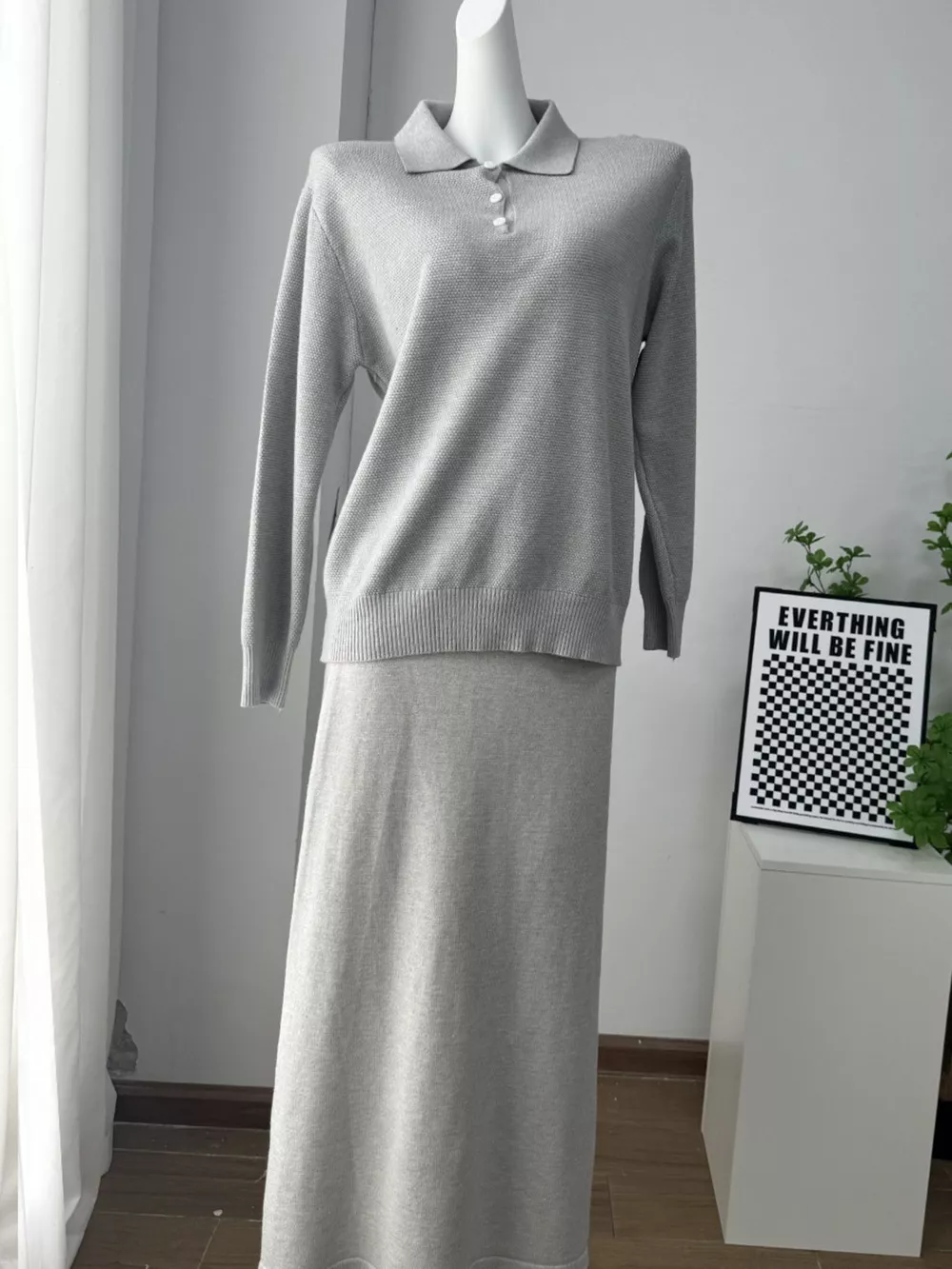 Polo Collar Top and Pants or Skirt Knit Set, image 26
