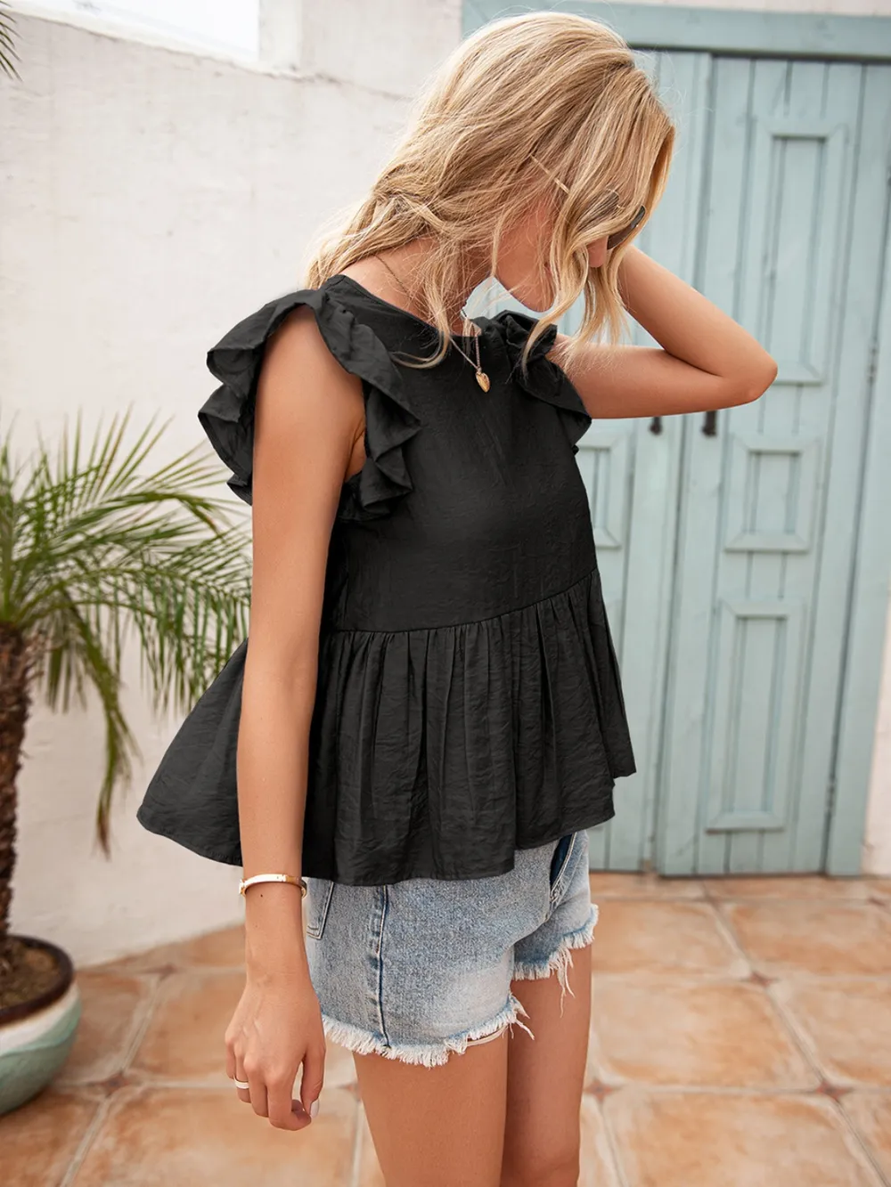 Lace Detail Round Neck Peplum T-Shirt, image 8