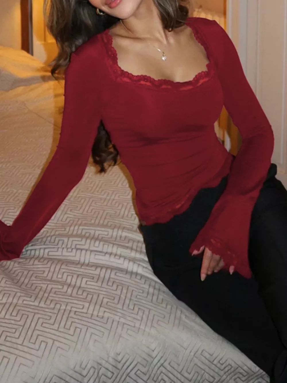 Lace Trim Long Sleeve T-Shirt, image 14