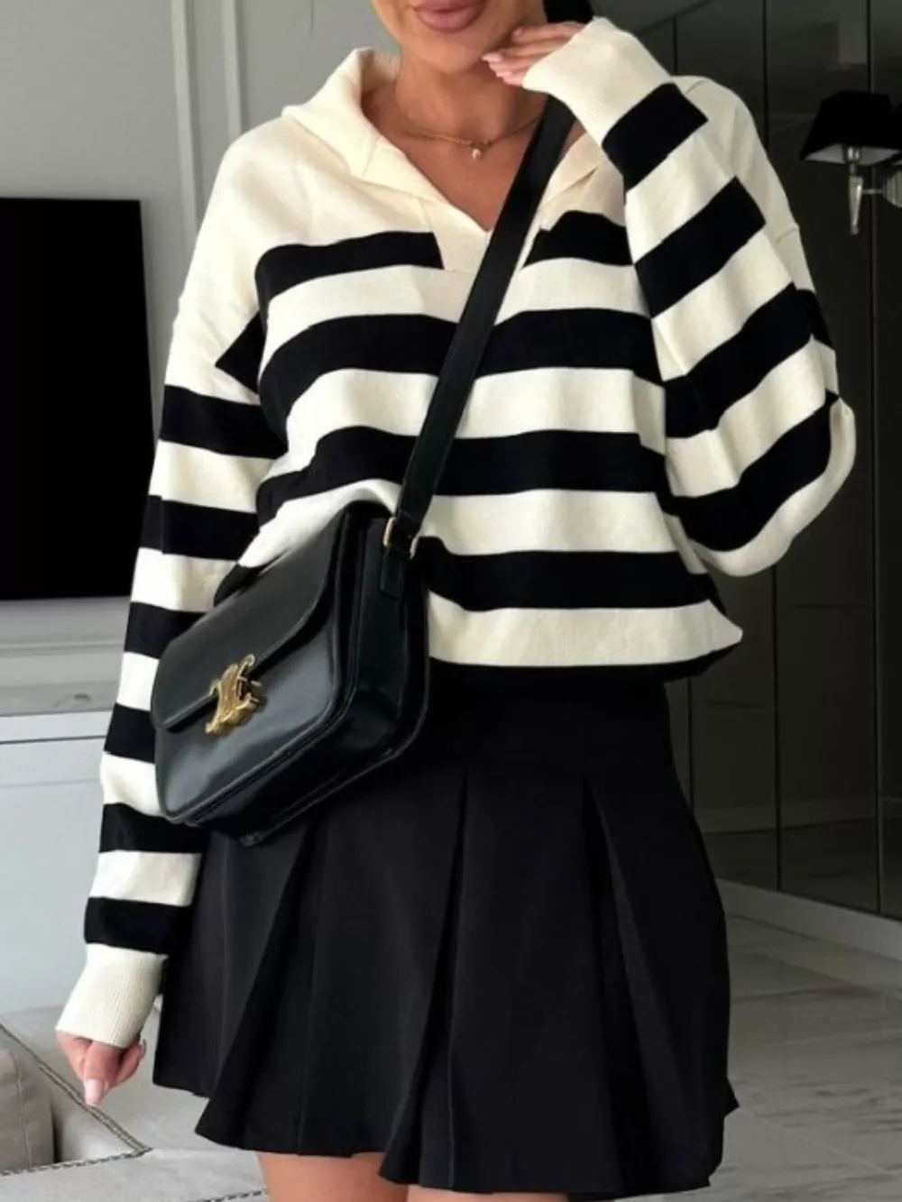 Striped Dropped Shoulder Knit Top, image 12