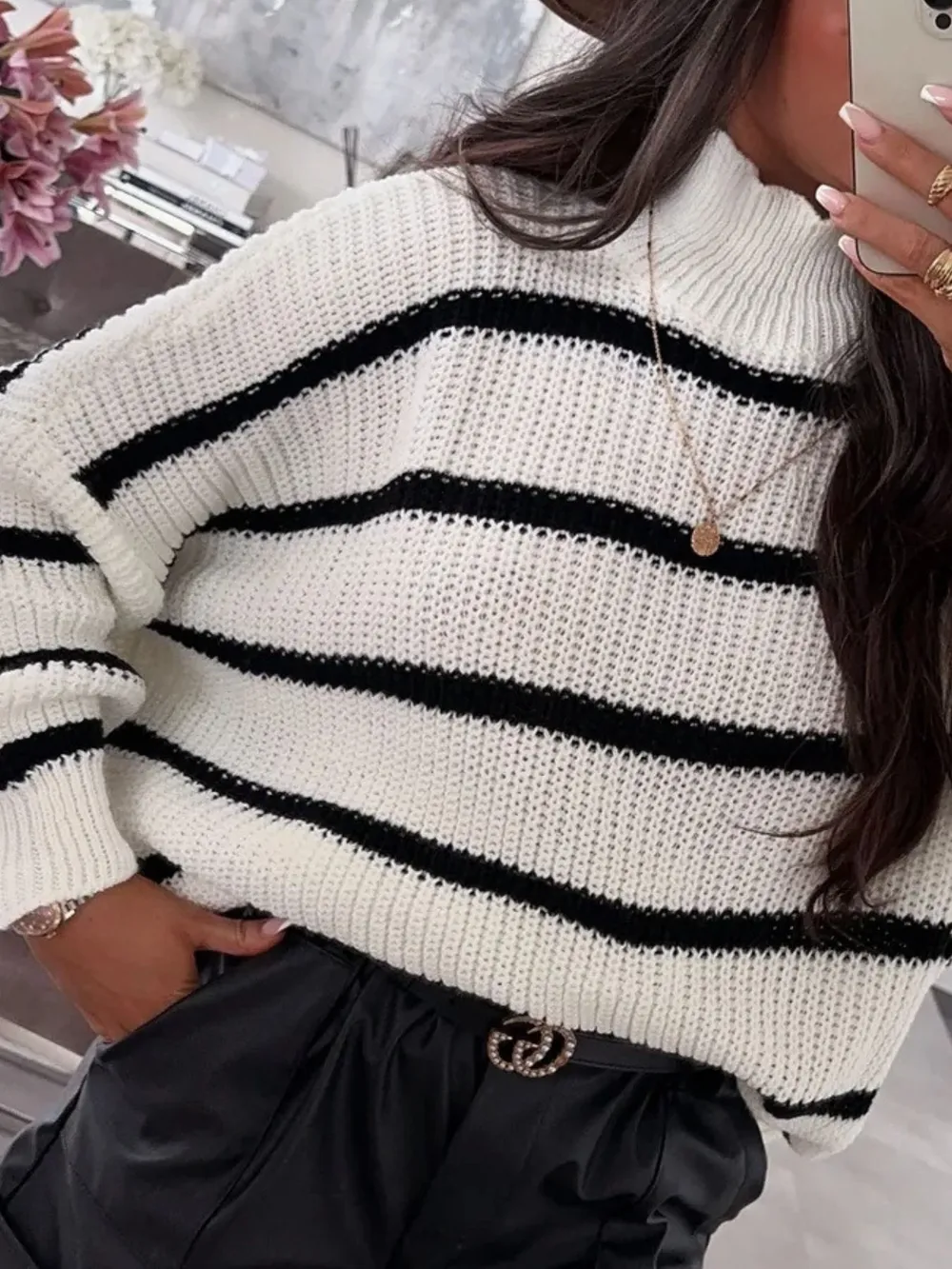 Striped Turtleneck Long Sleeve Sweater, image 10