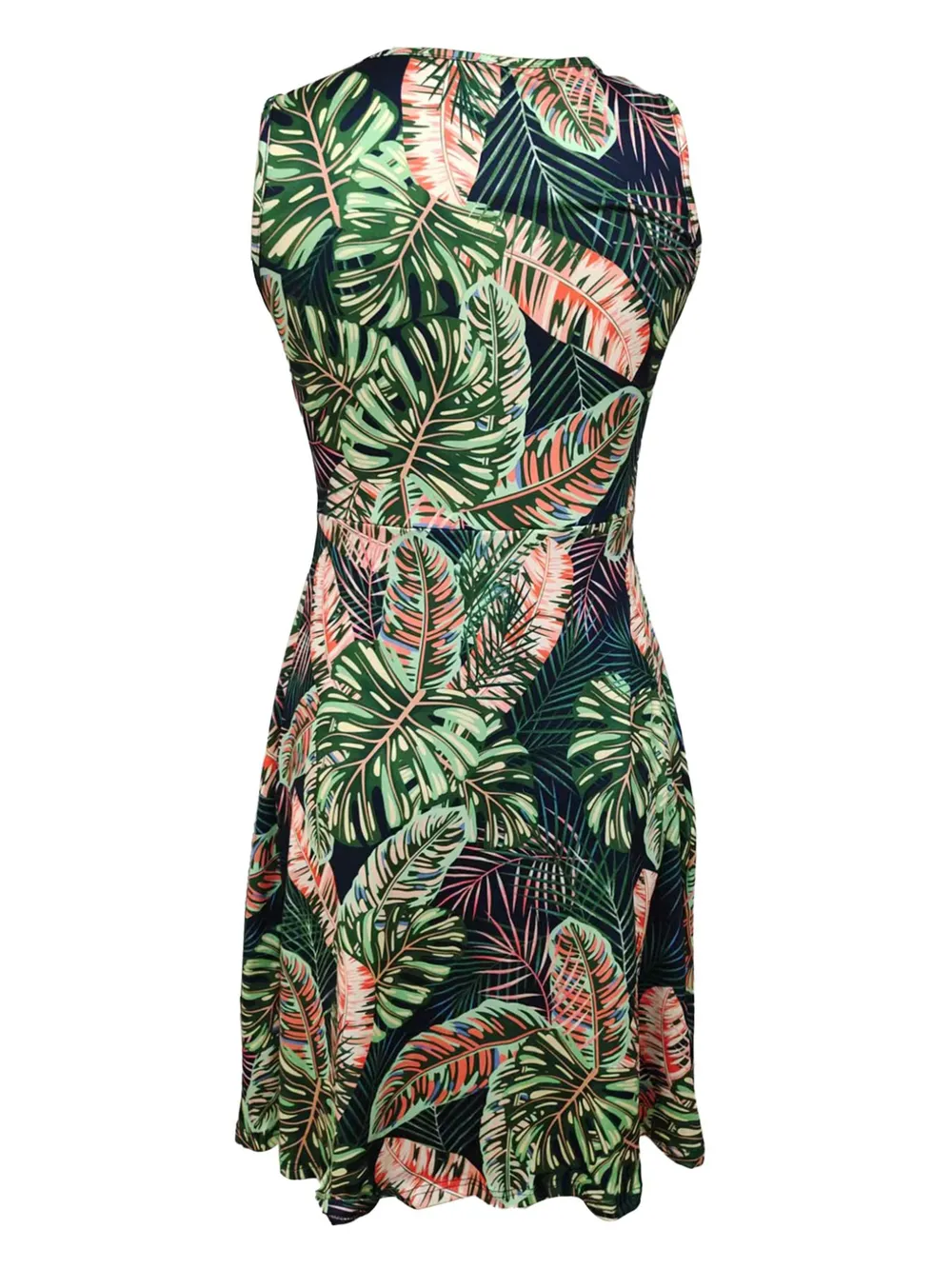 Tropical Print V-Neck Sleeveless Summer Dress, image 2