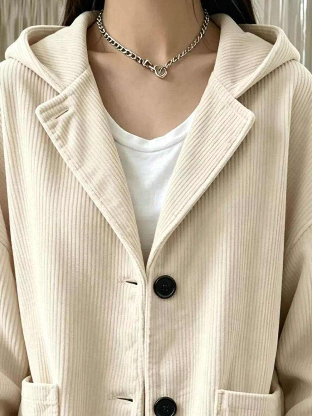 Full Size Corduroy Button Up Hooded Jacket Plus Size, image 8