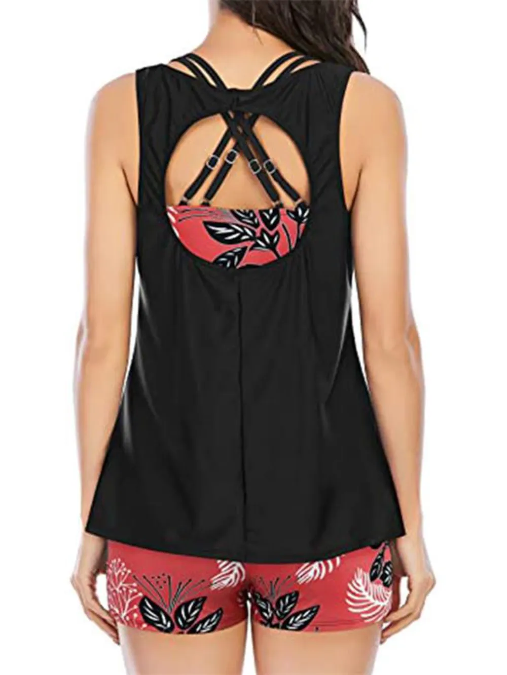 Cutout Printed Round Neck Three-Piece Swim Set, image 10