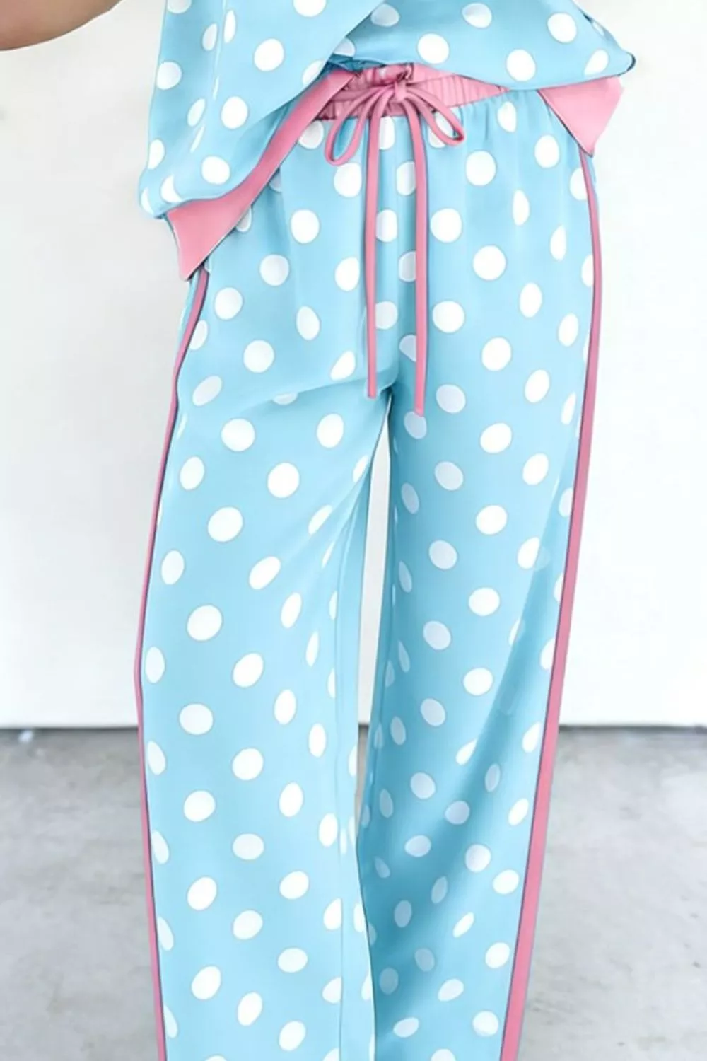 Polka Dot Contrast Trim Top and Pants Set, image 3