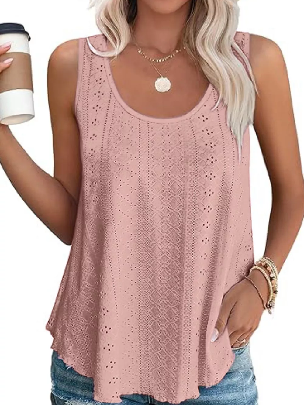 Eyelet Scoop Neck Tank, image 26