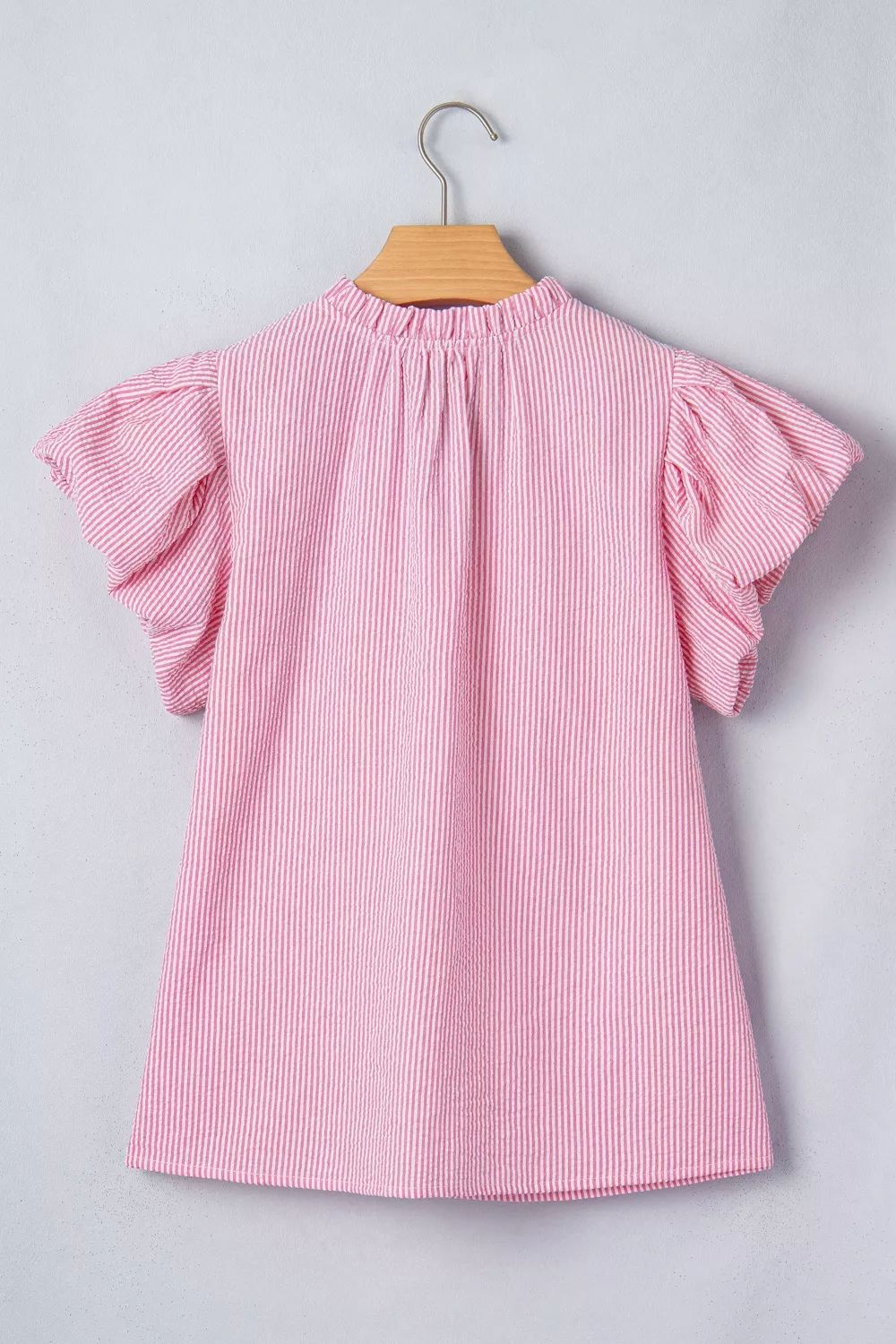 Stripe Short Bubble Sleeve Split V Neck Blouse, image 10