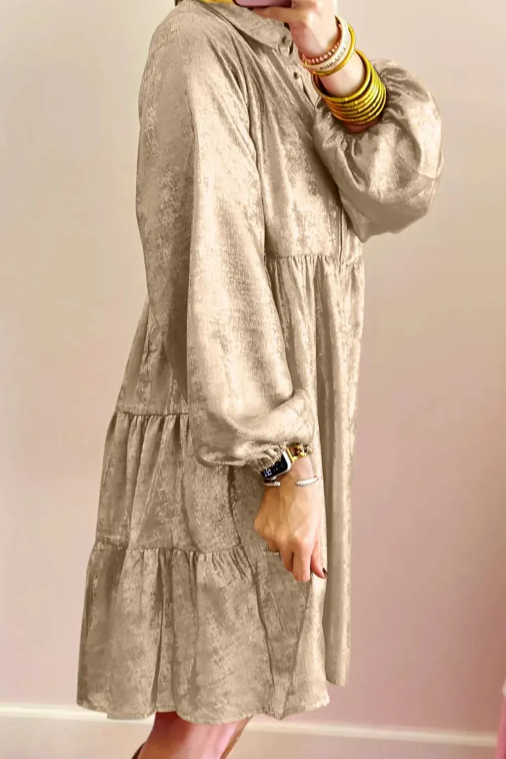Metallic Sheen Long Sleeve Mini Dress, image 4