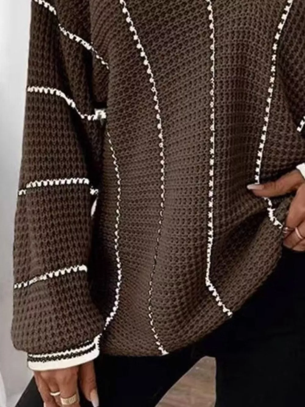 V-Neck Textured Knit Sweater, image 7