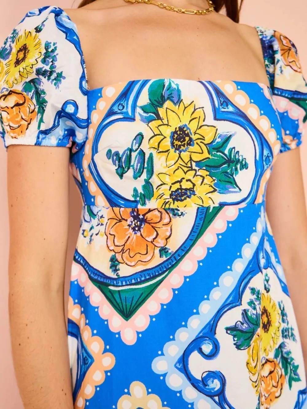 Printed Square Neck Puff Sleeve Maxi Dress, image 6