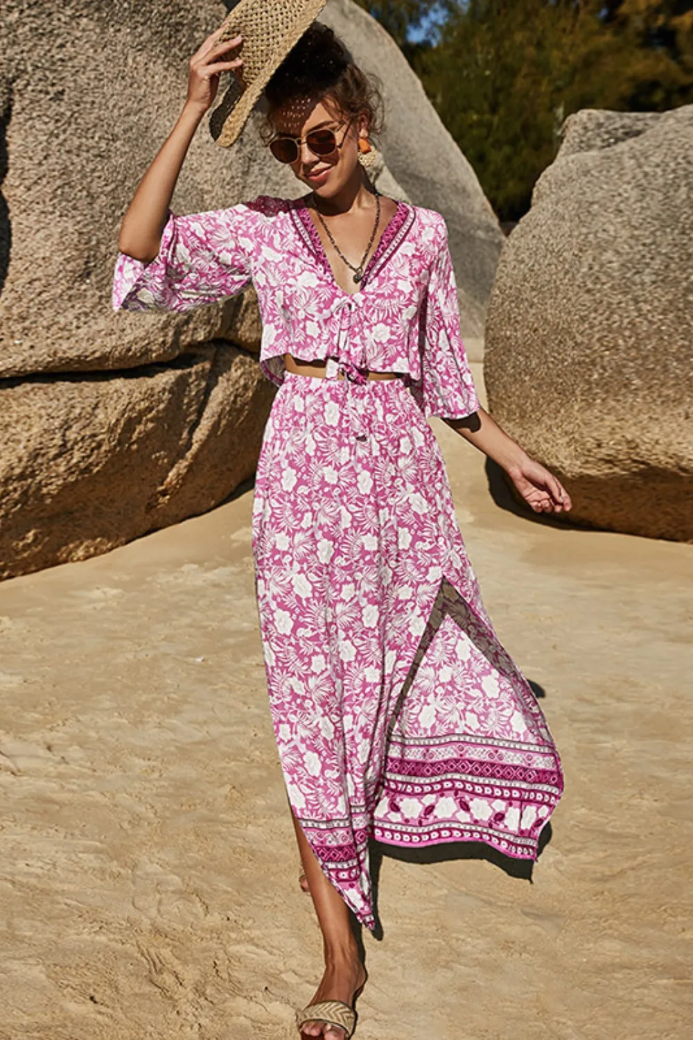 Printed Half Sleeve Top and Slit Skirt Set, image 24