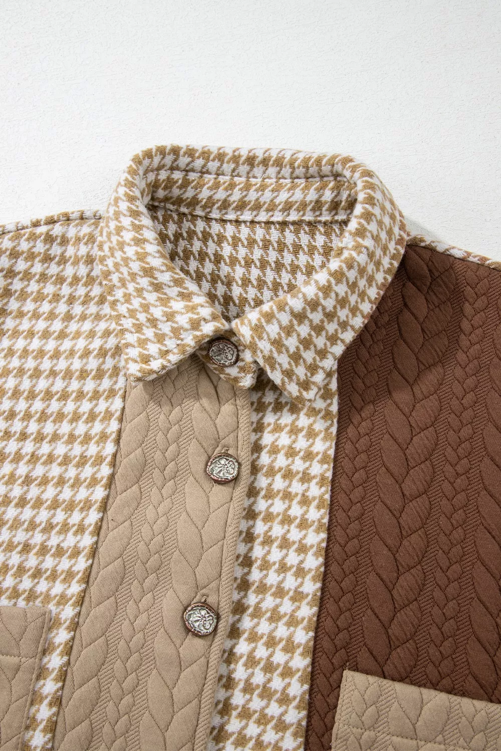 Button Down Houndstooth Color Block Shacket, image 12