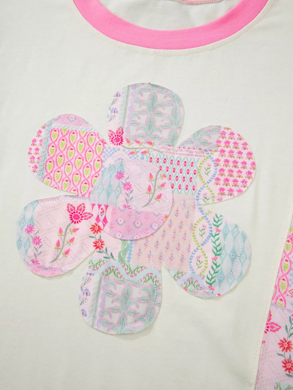 Color Block Floral Patchwork Big Flower Accent Relaxed Top, image 9