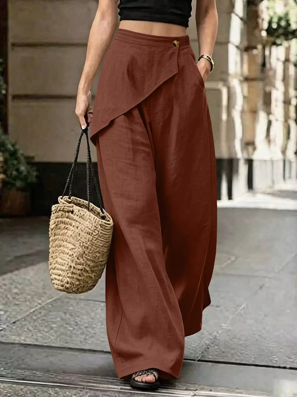 Asymmetrical Wrap Wide-Leg Pants, image 3