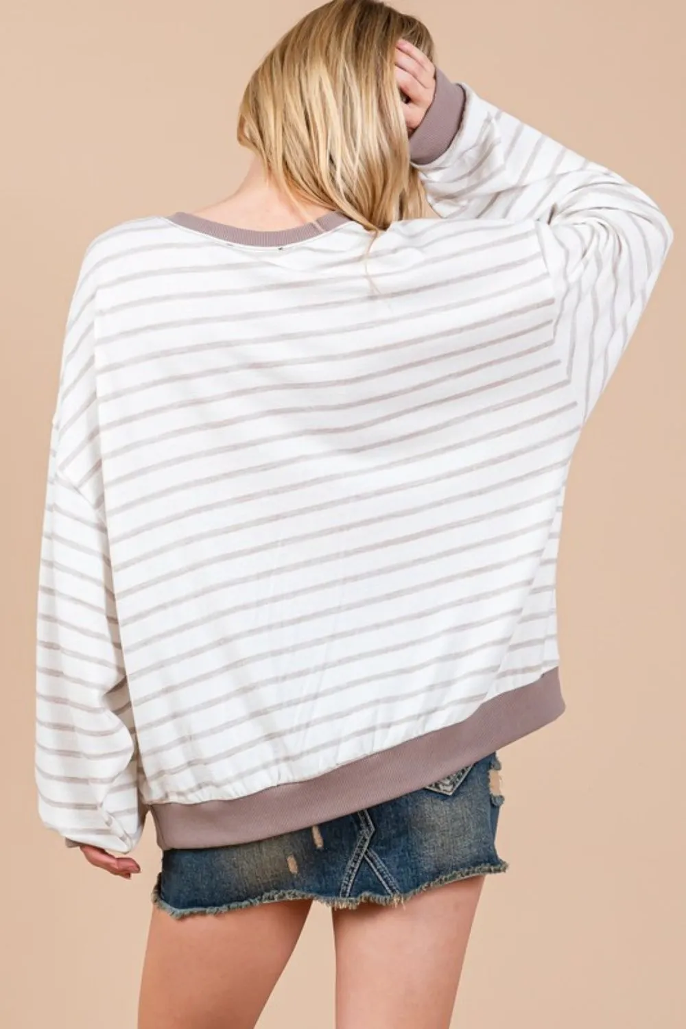 Ces Femme Striped Round Neck Drop Shoulder Sweatshirt, image 3