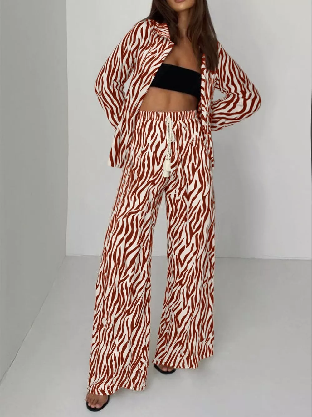 Zebra Print Relaxed Fit Top and Pants Two-Piece Set