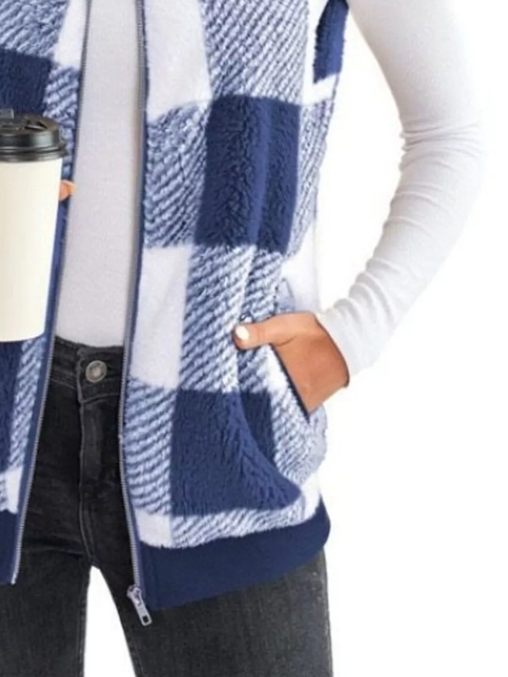 Full Size Color Block Zip Up Vest Coat Plus Size, image 6