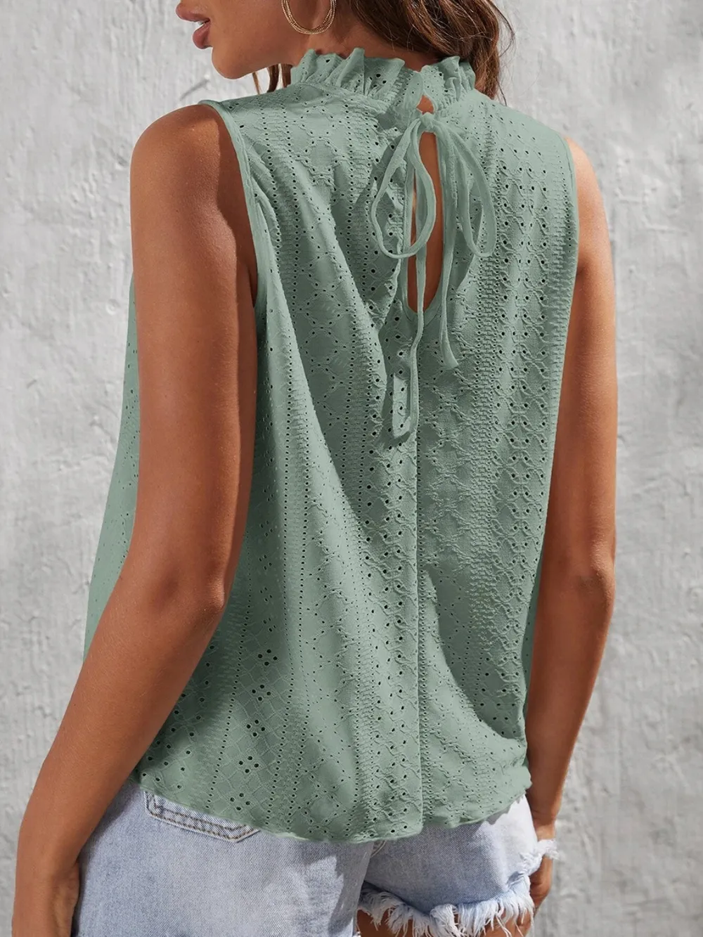 Tied Eyelet Mock Neck Tank, image 3