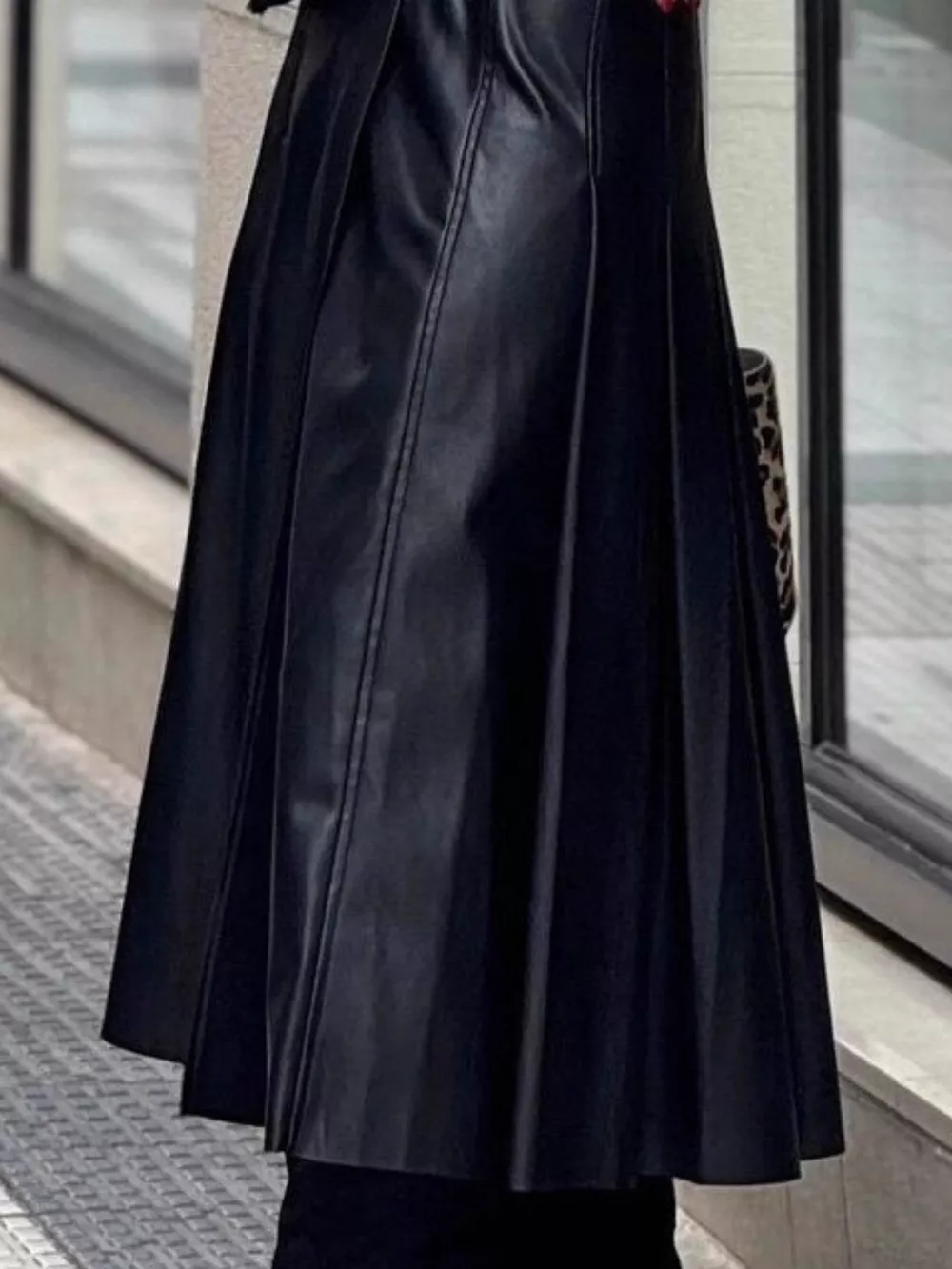 Buckle Detail Faux Leather Midi Skirt, image 3