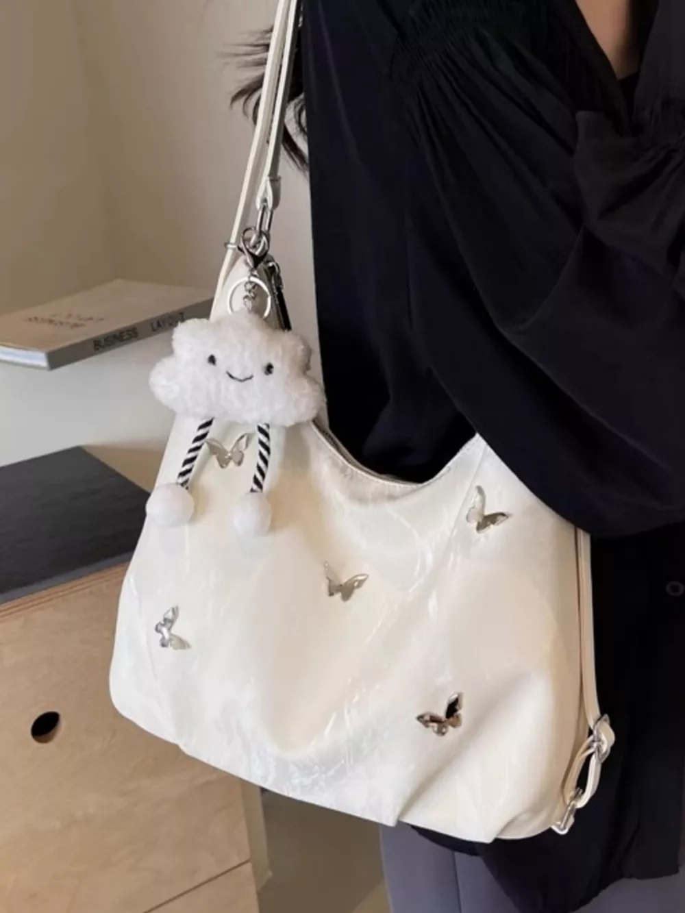 Convertible Cloud Charm Decor Shoulder Bag, image 4