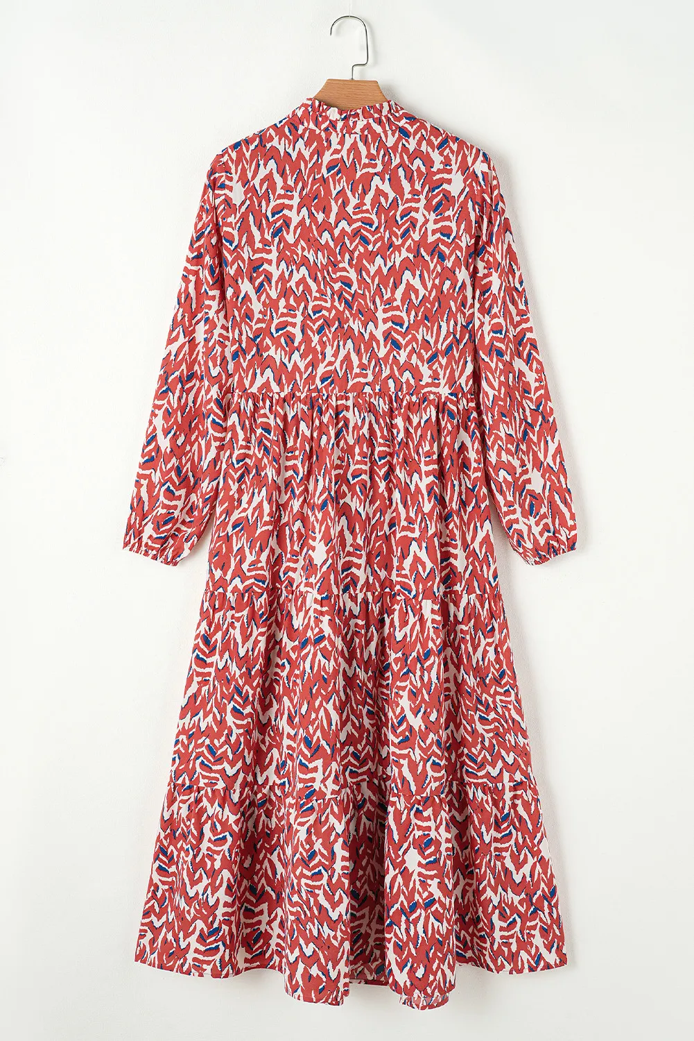 Printed Notched Long Sleeve Dress, image 5