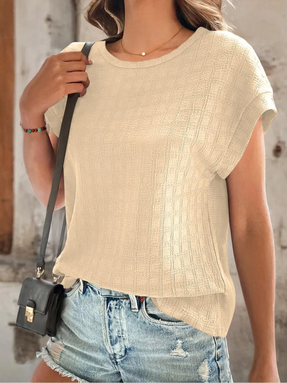 Textured Round Neck Short Sleeve Top, image 16