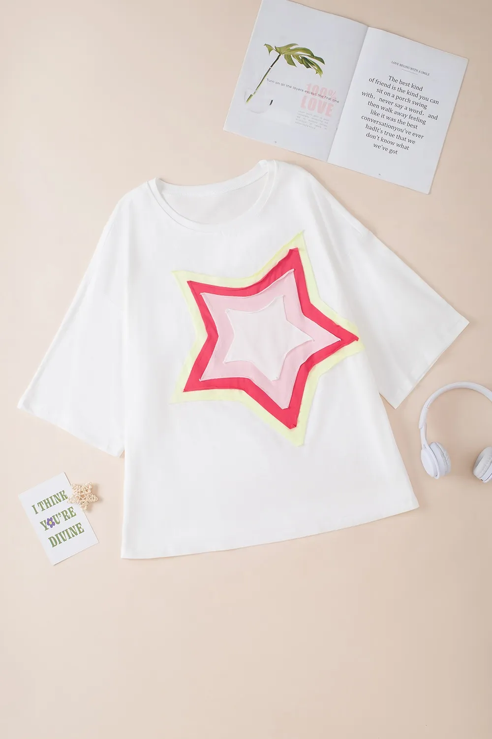 Color Block Star Patched Oversized T-Shirt, image 17