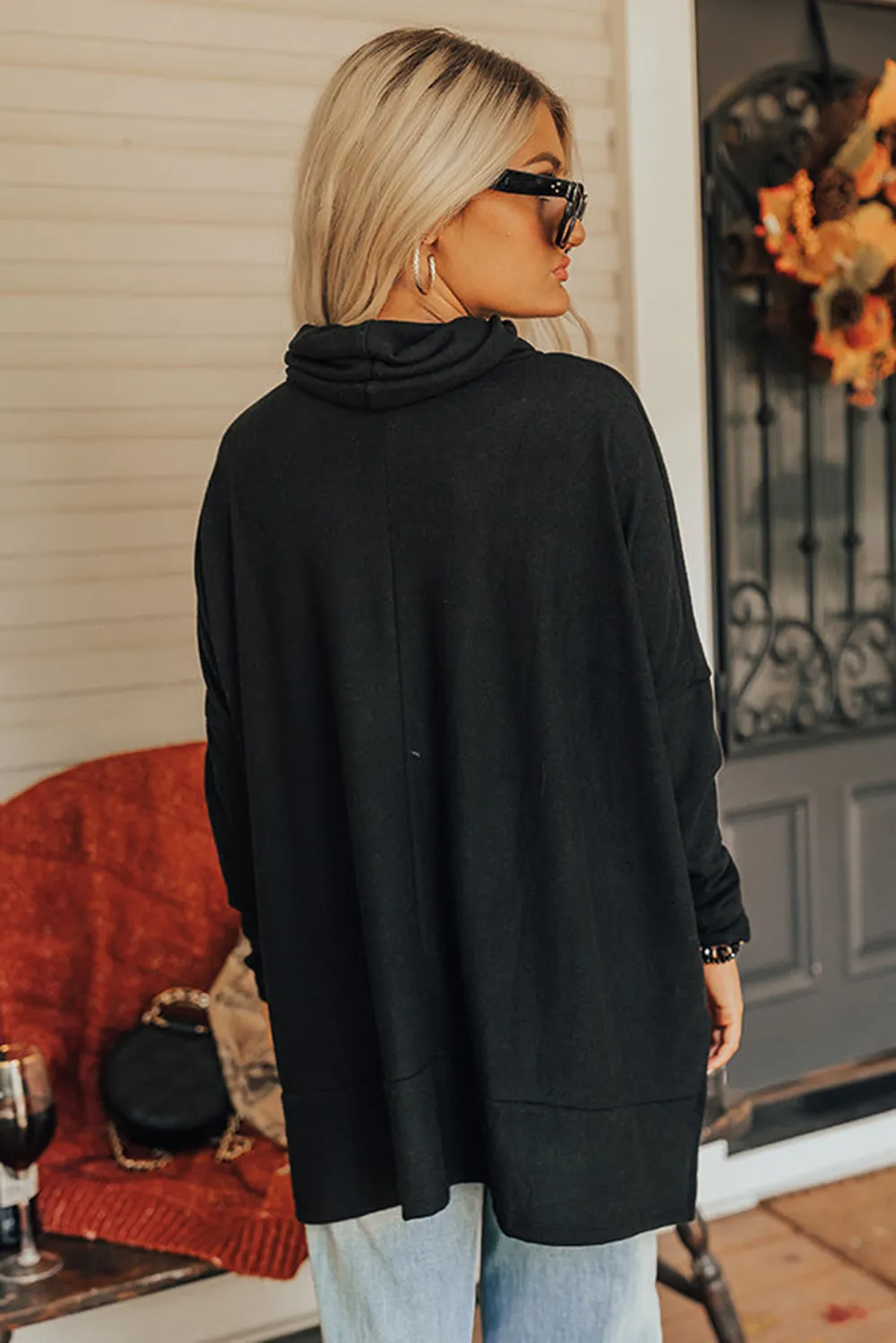 Side Slit High-Low Cowl Neck Long Sleeve Blouse, image 20