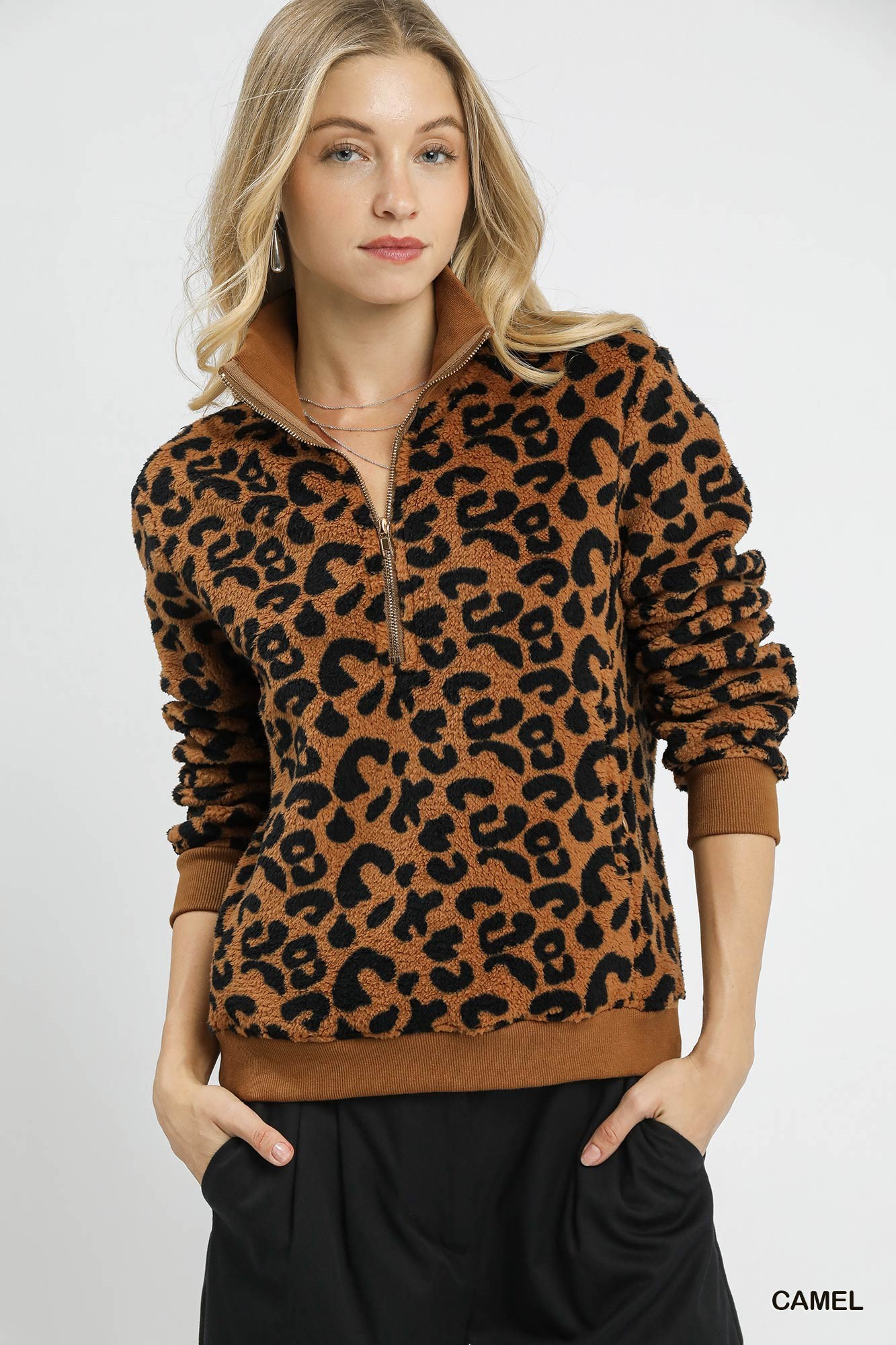 Leopard Print Quarter-Zip Sweatshirt