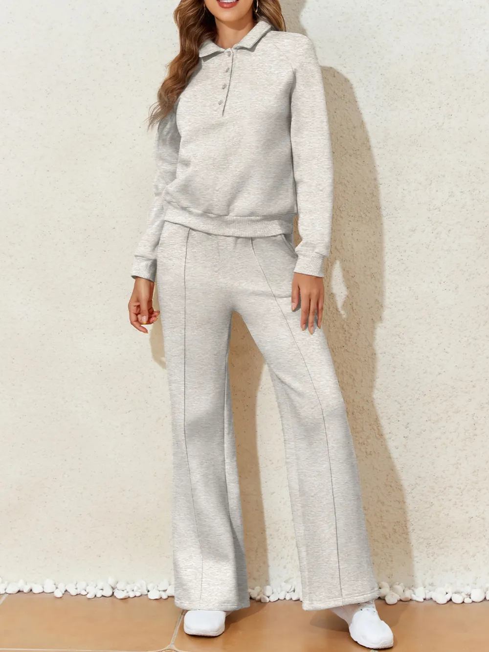 Collared Sweatshirt and High Waist Pants Active Set, image 13
