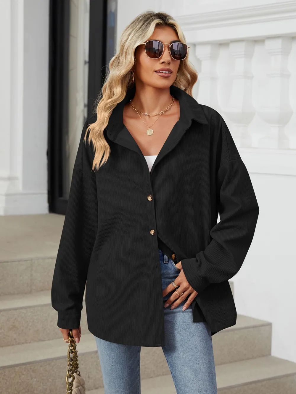 Collared Neck Long Sleeve Dropped Shoulder Shirt, image 22