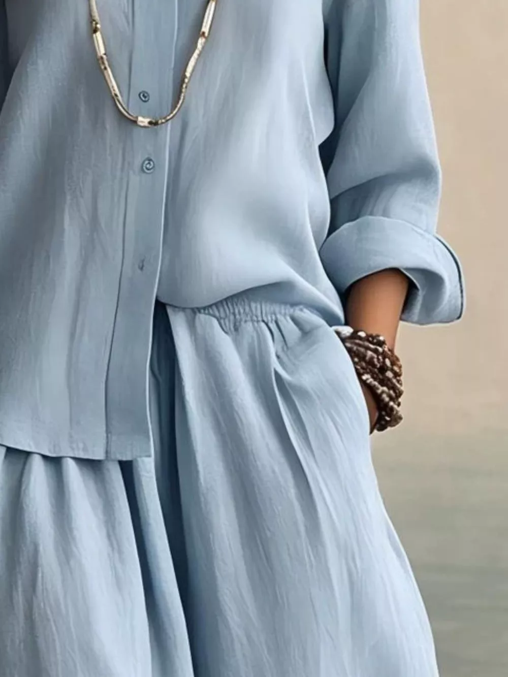 Full Size Button Up Shirt and Wide-Leg Pants Set Plus Size, image 10
