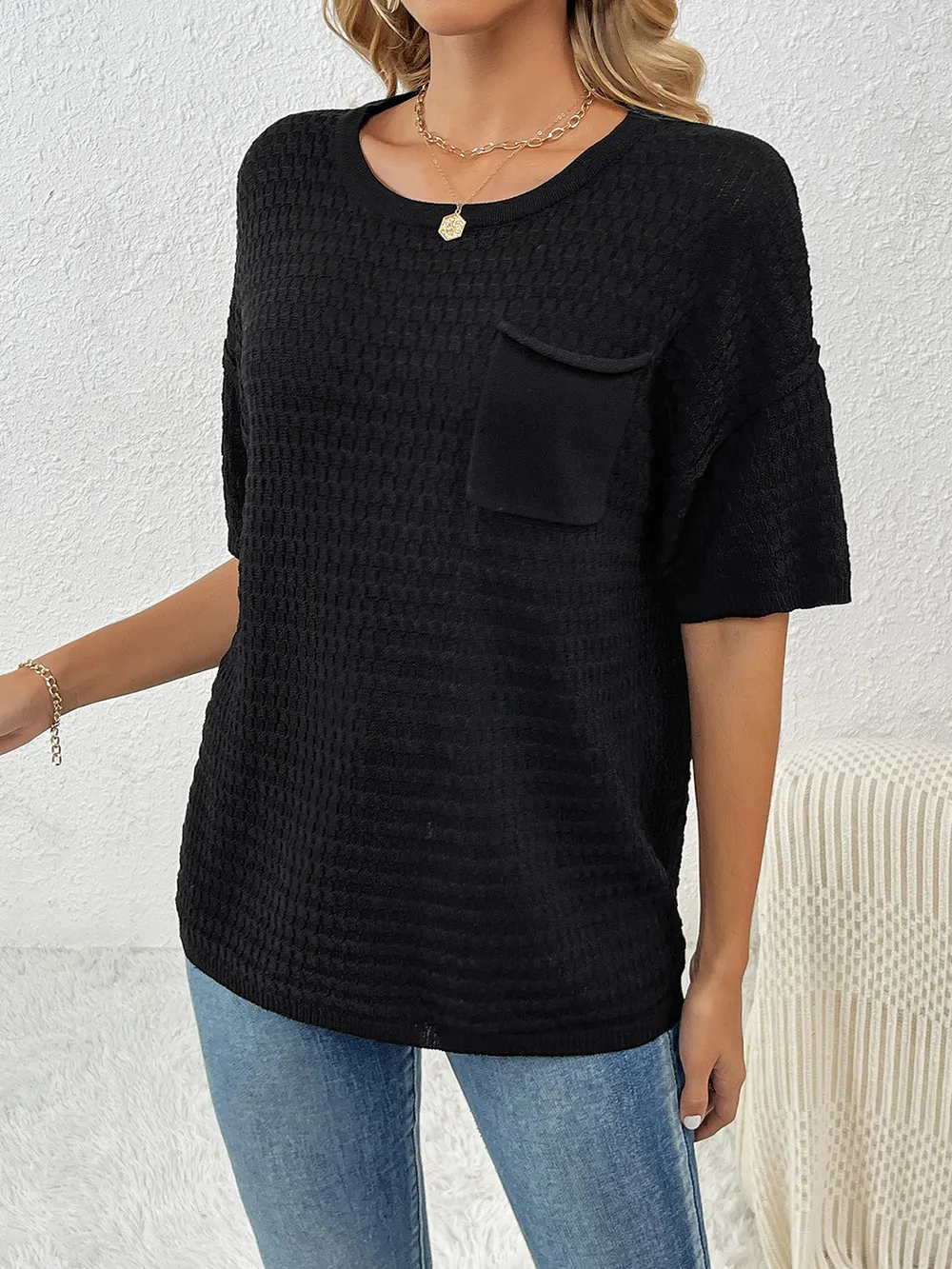 Round Neck Half Sleeve Knit Top, image 4