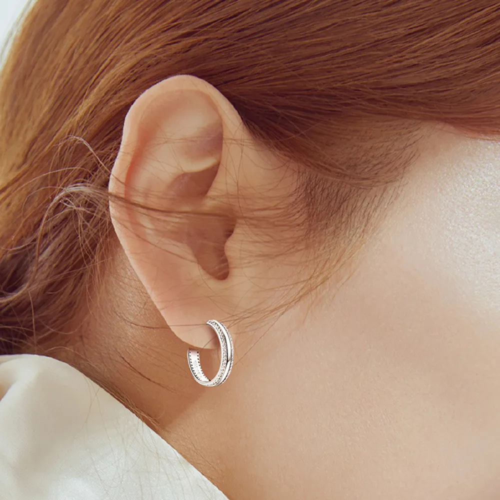 925 Sterling Silver Inlaid Moissanite C-Hoop Earrings, image 2