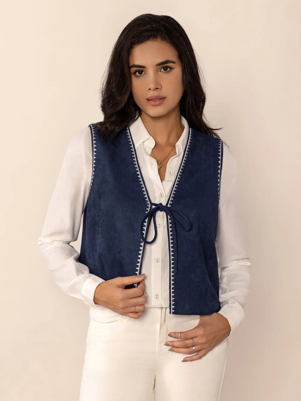 Tied Contrast Trim Vest, image 7