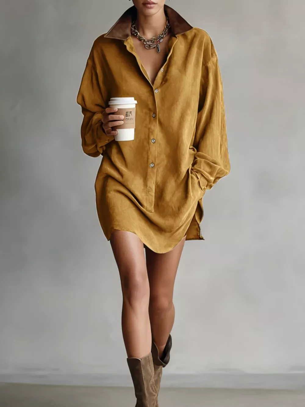 Contrast Collar Mini Shirt Dress, image 5
