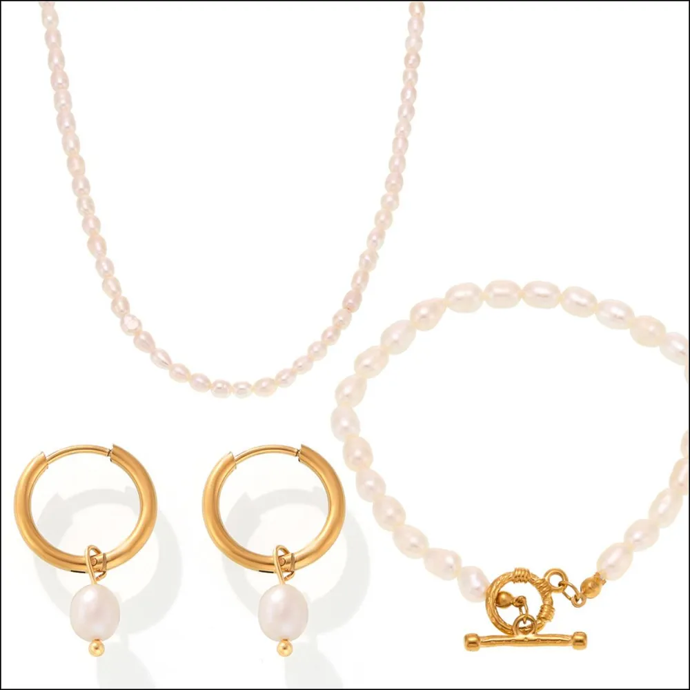 Pearl Necklace, Bracelet and Earrings 4-Piece Jewelry Set, image 2