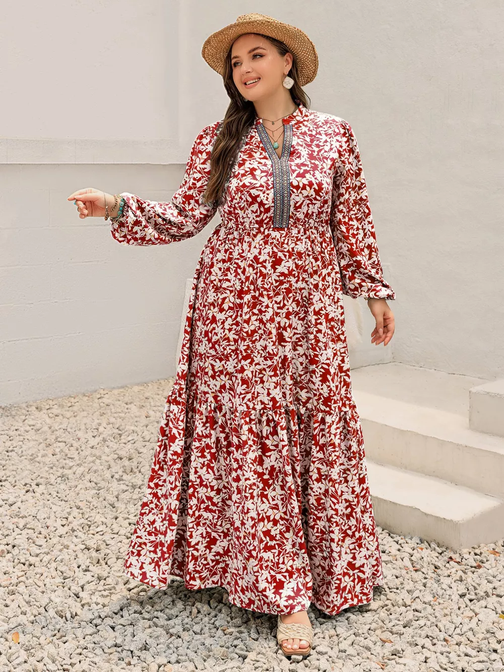 Plus Size Floral Print Long Sleeve Maxi Dress, image 4