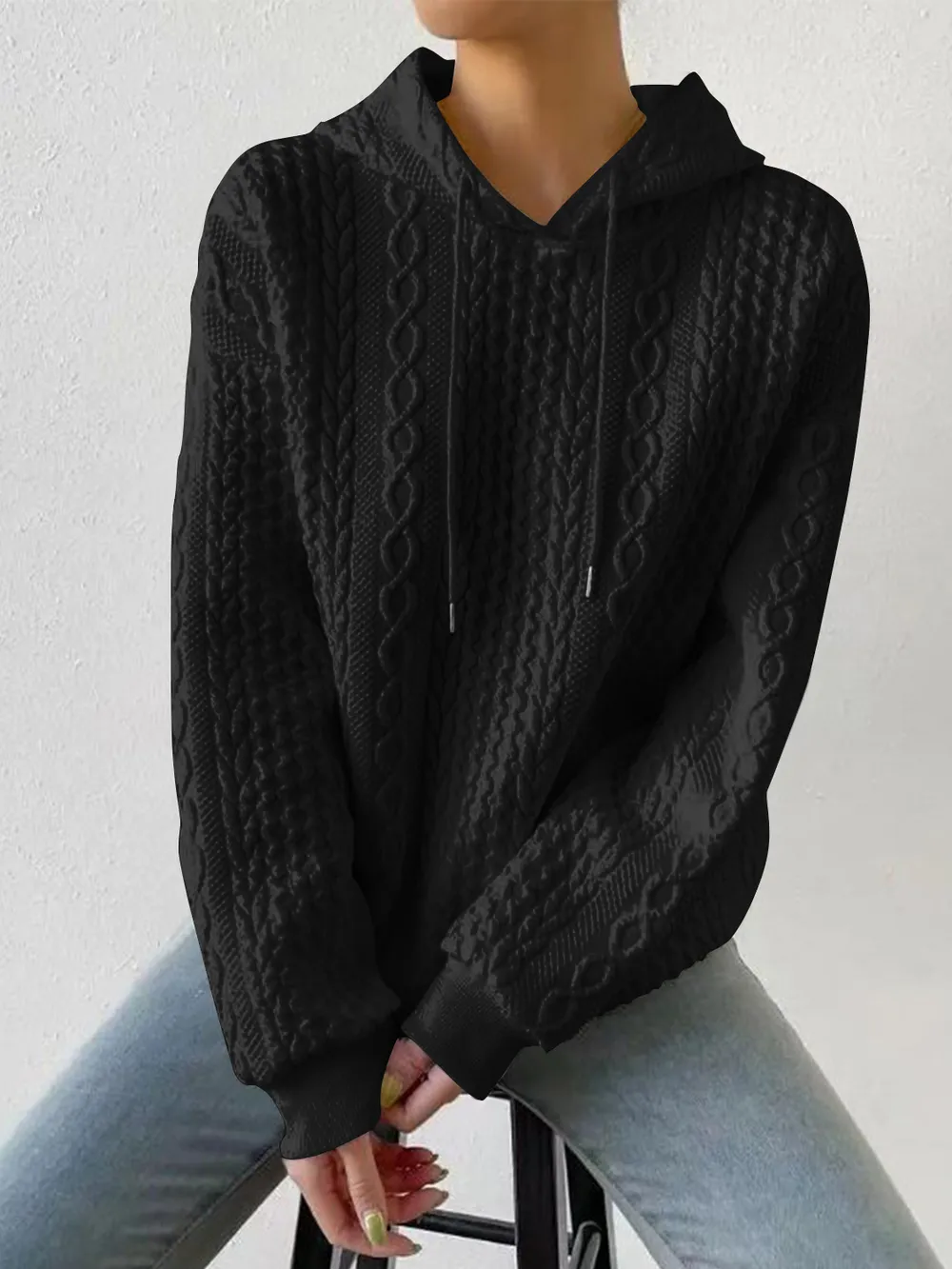 Drawstring Drop Shoulder Long Sleeve Hoodie, image 6