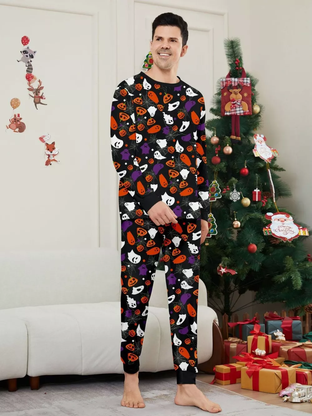 Full Size Halloween Themed Family Matching Pajama Set with Ghost and Pumpkin Print Plus Size, image 6