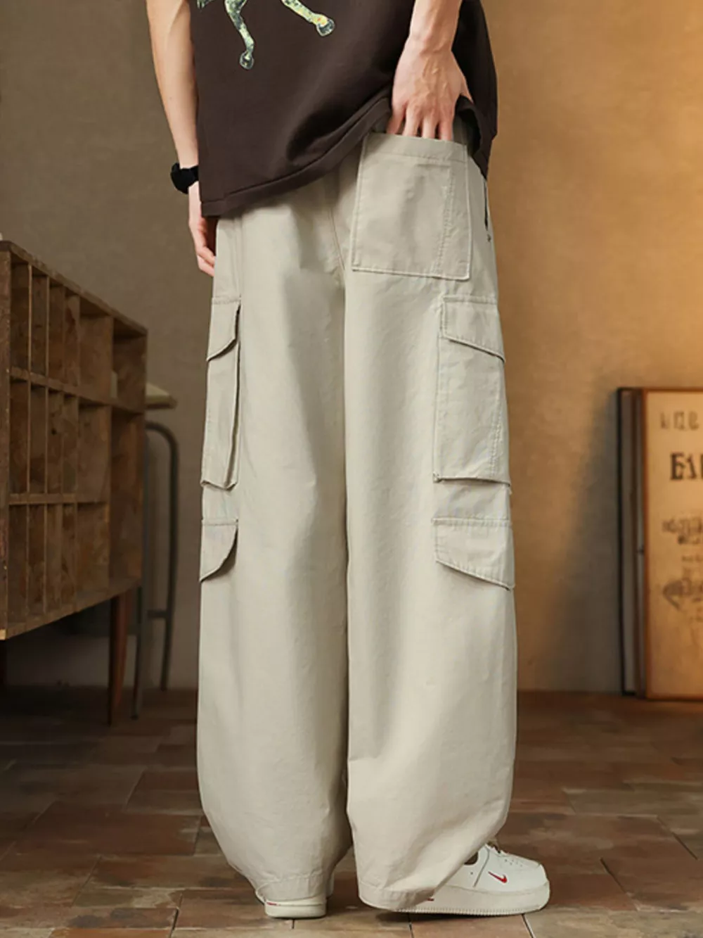 Men's Plus Size Loose Fit Cargo Pants with Drawstring, image 4