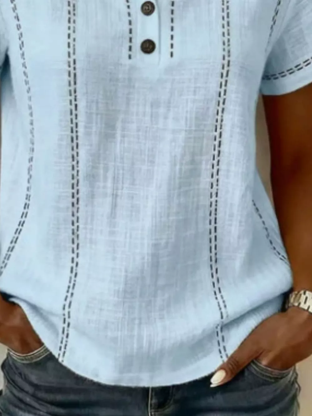 Full Size Button Detail Short Sleeve Blouse Plus Size, image 6