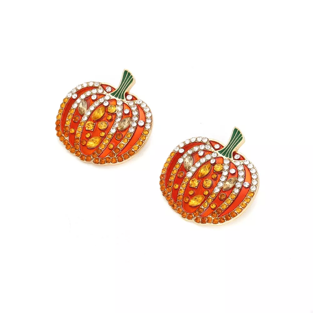 Halloween Pumpkin Rhinestone Stud Earrings, image 3