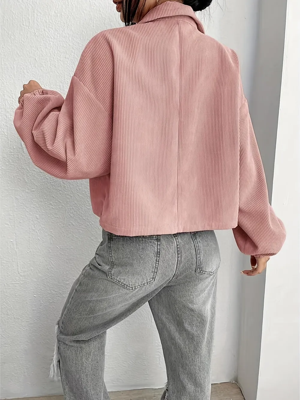 Collared Neck Dropped Shoulder Jacket, image 4