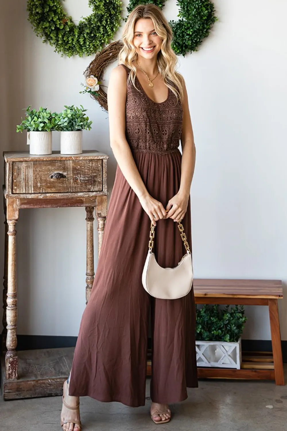 Tie Back Sleeveless Slit Wide Leg Jumpsuit, image 6