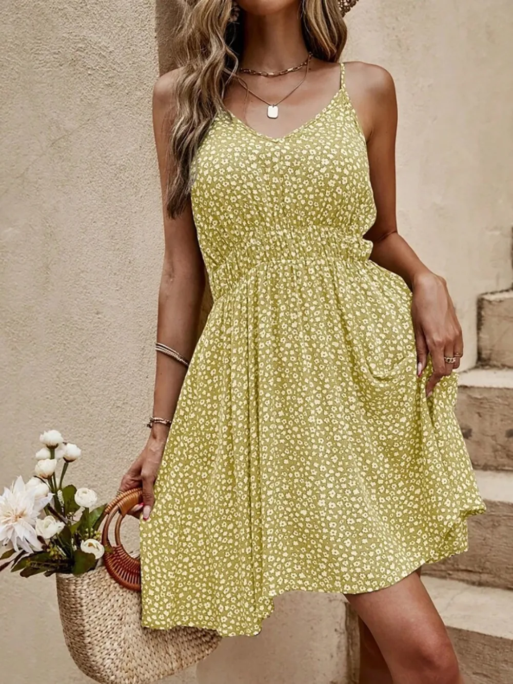 Floral V-Neck Mini Cami Dress, image 7