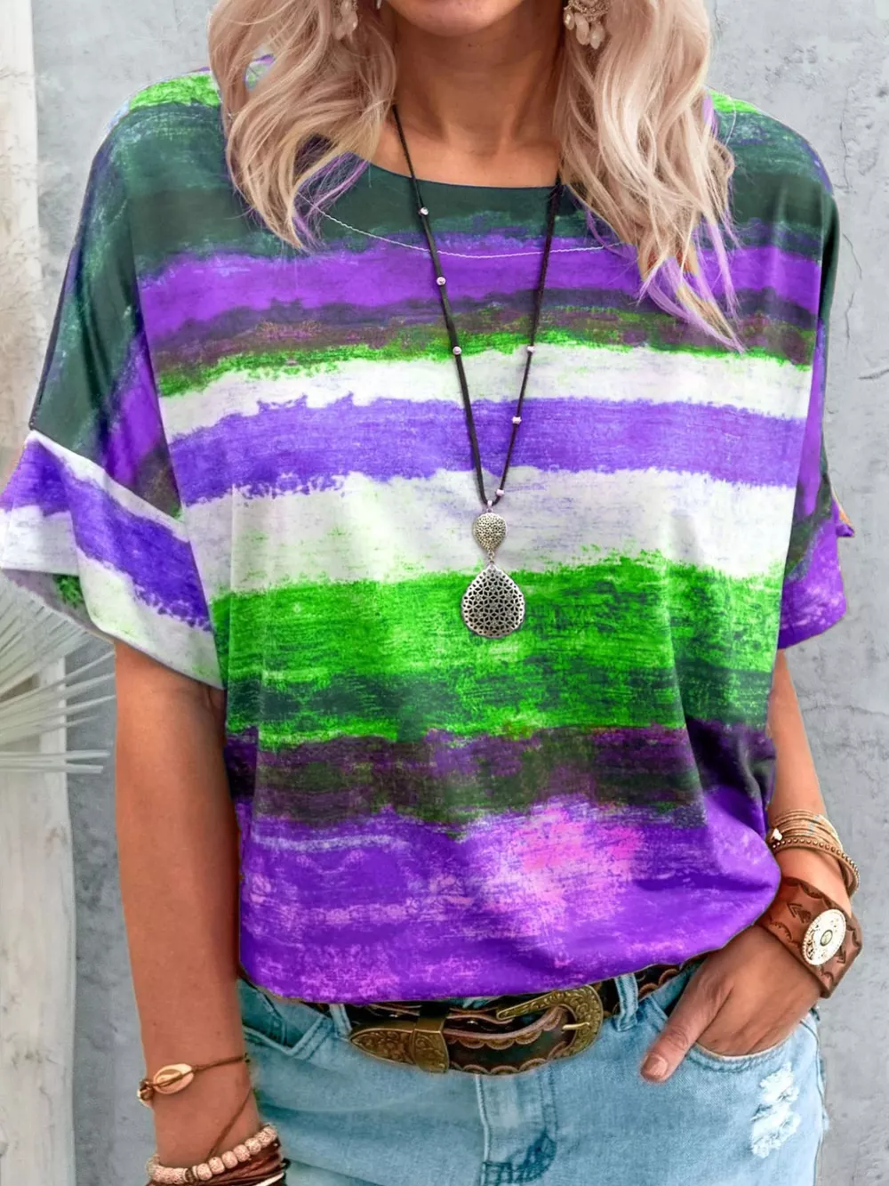 Contrast Round Neck Casual T-Shirt, image 13