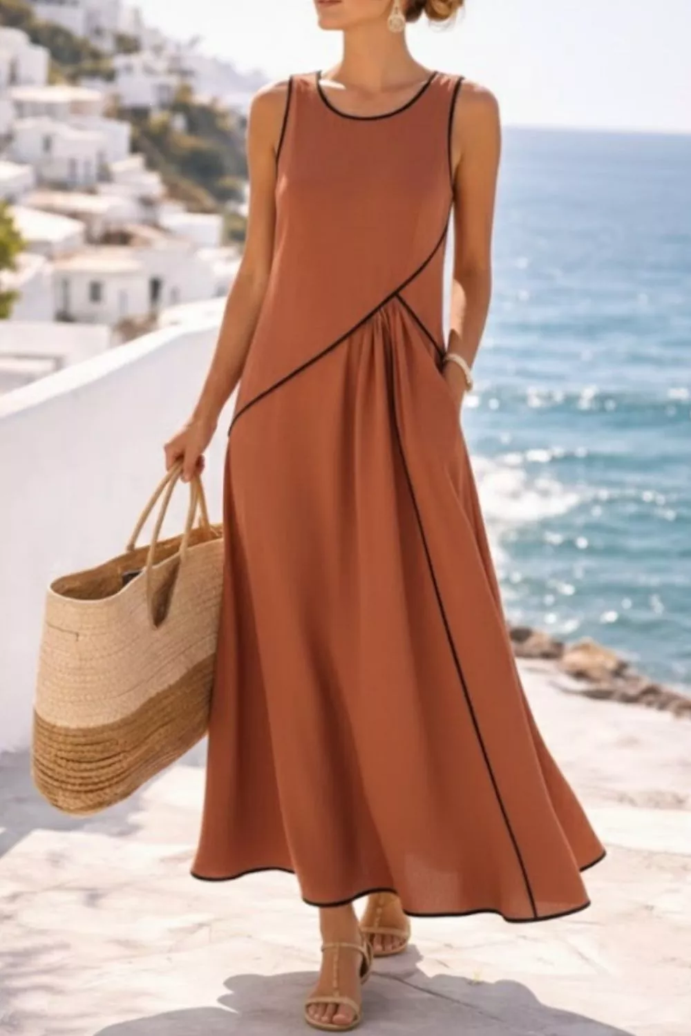 Sleeveless Casual Maxi Dress with Contrast Trim, image 7