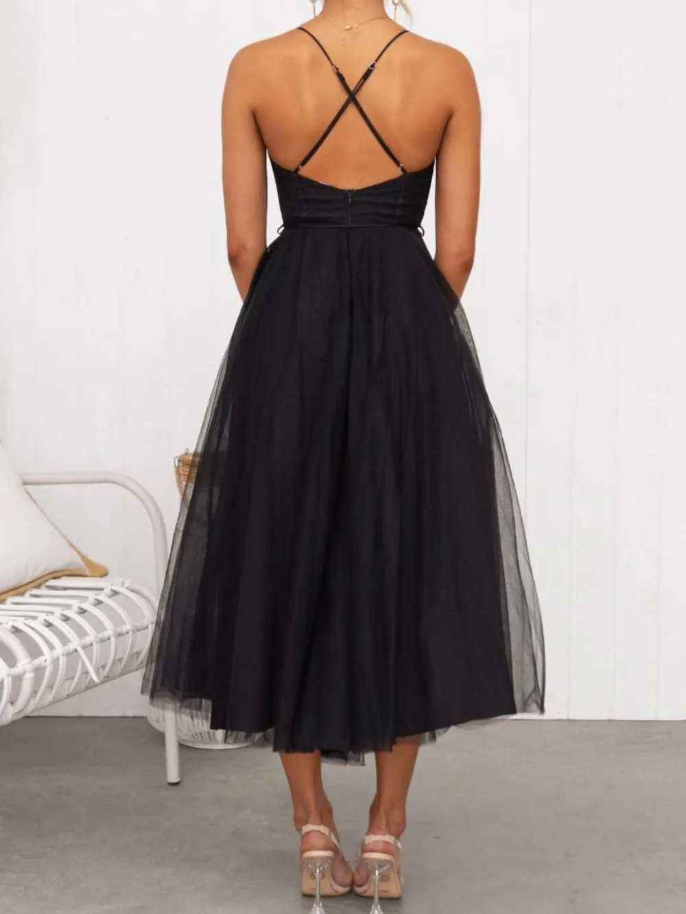 Sweetheart Neck Tulle Midi Dress, image 11