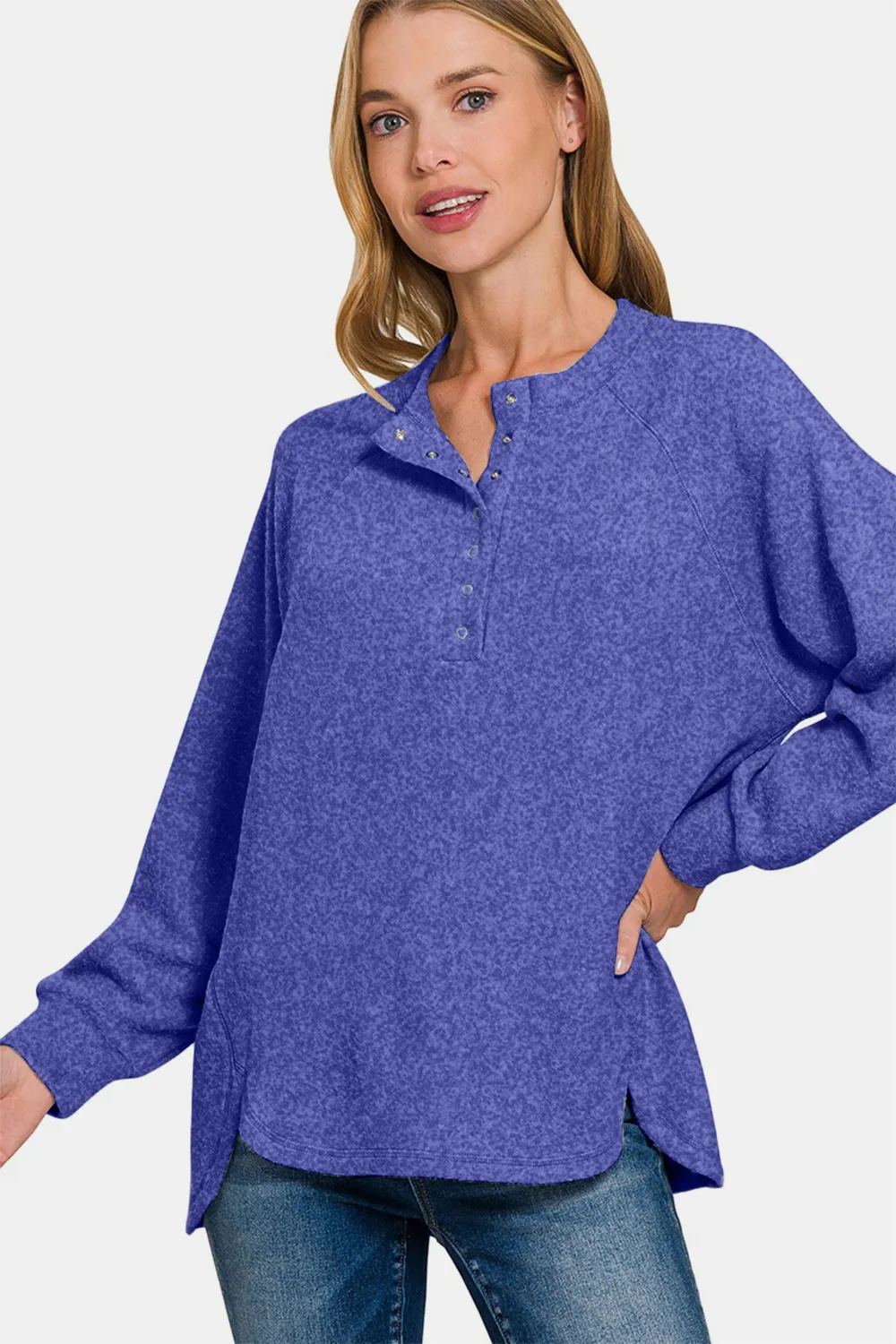 Full Size Brushed Melange Hacci High-Low Sweater, image 3